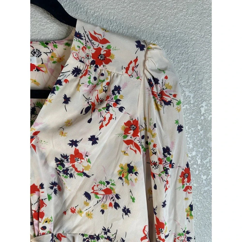 Veronica Beard Women's Cream Floral Silk Front Tie Knot Top Size 2